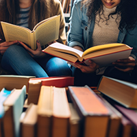 Female teens with many books