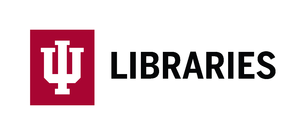 Logo for IU libraries. White capital letters of I and U are overlapped in a red square. The word "libraries" is next to it.