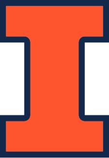 Large orange capital letter I. Logo for University of Illinois. 