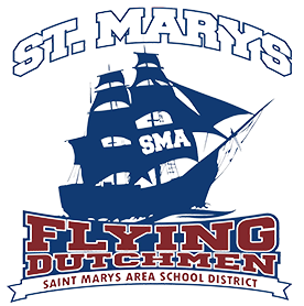 Picture of blue ship with words "St. Marys" above and "Flying Dutchman St. Marys Area School District" underneath. 